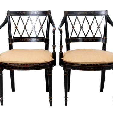 Pair of Ebonized Antique French Arm Chairs