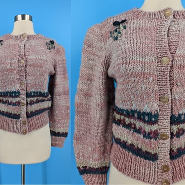 Vintage Handmade Wool Multicolor Cardigan Sweater from Uruguay - Small Medium Handspun Wool Cardigan 