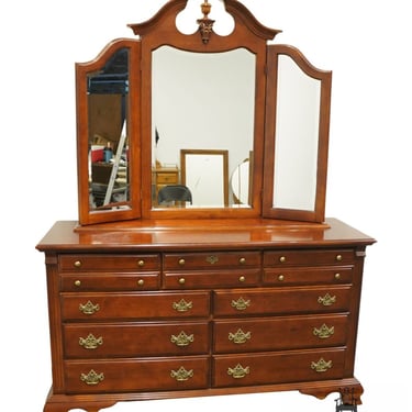 MICHAEL HOWARD Berkley Collection Solid Cherry 65" Triple Dresser w. Storage Jewelry Mirror 