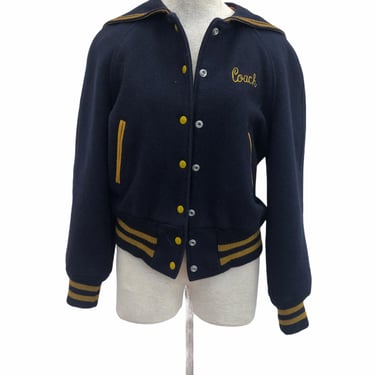 Vintage VTG 1940s 1950s Navy Embroidered Varsity Jacket 