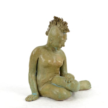Sculpture by artist Helga Seum from Gedern women nude sitting with mohawk ceramic figure studio ceramics unique design art ceramics 