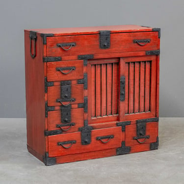Vintage Japanese Red Lacquer Merchant Chest