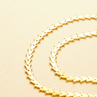 Vintage Modernist 14K Gold Chevron Link V-Necklace, Articulated Riccio V-Link Chain, Solid Yellow Gold Choker, Polished, Elegant, 16 1/4&amp;quot; L 