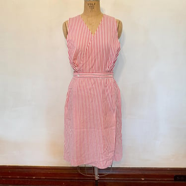 Red and White Candy Striper Pinafore Dress - 1970s 