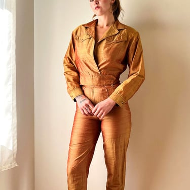 80s Two Tone Dupioni Silk Suit | M