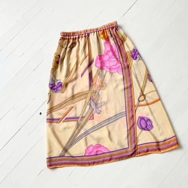1980s Silk Botanical Border Print Skirt 