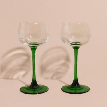Vintage Green Stem Glasses, French Glasses, Aperitif Glasses 