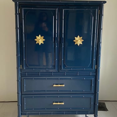 Faux Bamboo Armoire - Lacquered Navy 