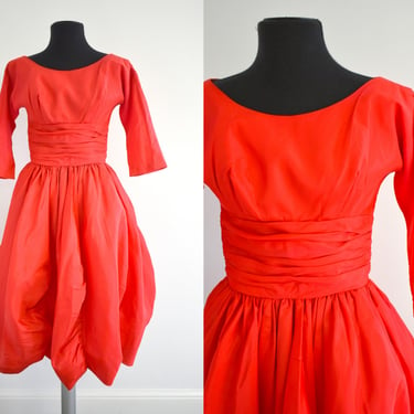 1950s Red Taffeta Dress 