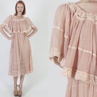 Nude Loose Fitting Mexican Gauze Dress Draped Cotton Crochet Cape Soft And Thin Oversized Sundress 