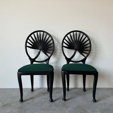Vintage Coastal Palm Beach - Style  Tropitone Cast Aluminum Palm Leaf Back Dining Chairs - A Pair 