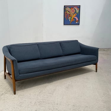 Gray Mcm Walnut Base Sofa Couch