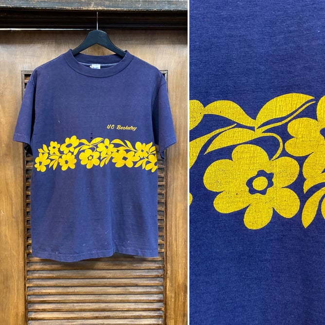 Vintage 1970’s “UC Berkeley” Tiki Hawaiian Border Cotton T-Shirt, 70’s Tee Shirt, 70’s University, Vintage Clothing 