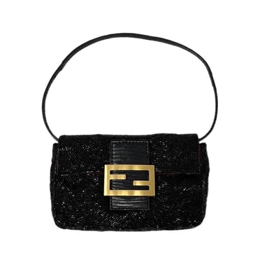 Fendi Black Logo Beaded Mini Baguette