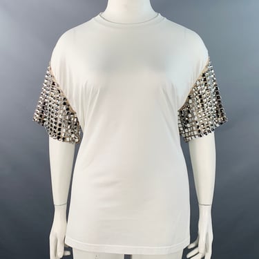 BURBERRY Size XL White Silver Cotton Crystal Embellished Oversized Crew Neck T-Shirt