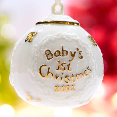 VINTAGE: 2002 "Baby's First Christmas" Porcelain Ornament - Rocking Horse Ornament- Holiday, Christmas, Xmas - SKU 30-410-00007549 