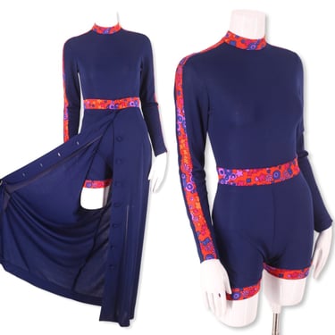 60s romper skirt shorts set S, vintage 1960s psychedlic outfit, 1960s leotard onesie hot pants max skirt dress 