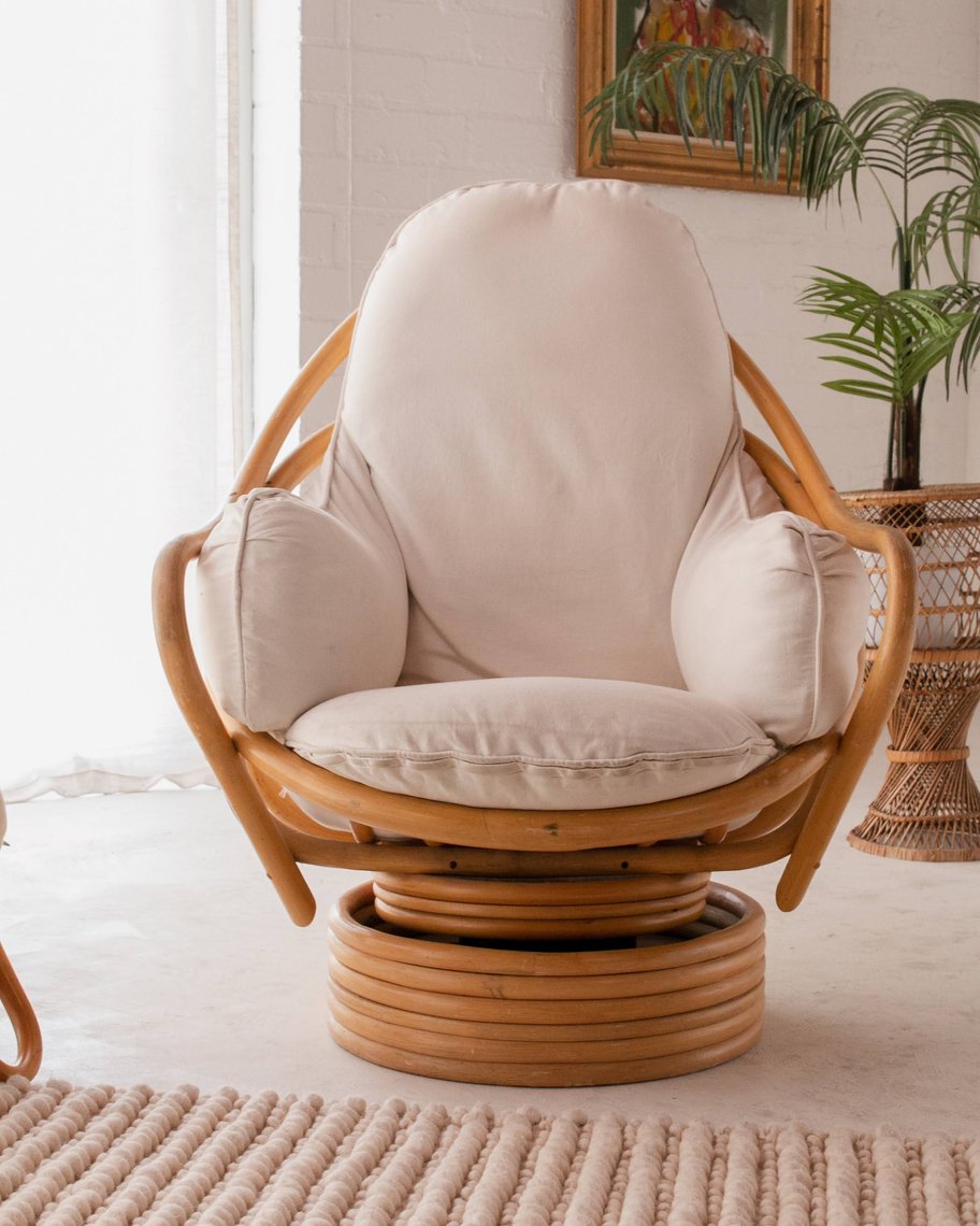 Bamboo Swivel Chair w/ Ottoman Sunbeam Vintage Highland Park Los