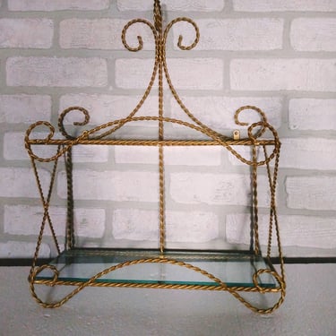 VINTAGE Braided Gold Wire Display Shelf, Florentine Style Wall Shelf, Hollywood Regency Home Decor 