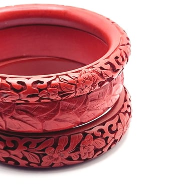 Vintage Red Cinnabar Bracelets Lot of 3 Carved Chinese Lacquer 