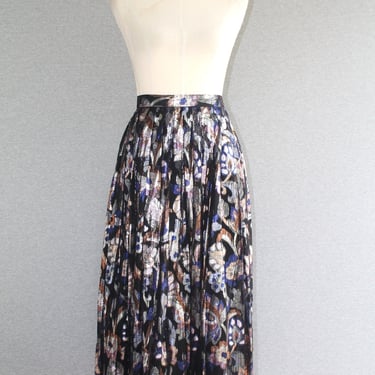 1980-90s - Metallic -  Maxi - Pewter, silver, floral - lined skirt - by Evan-Picone - Medium - Marked size 8 