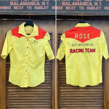 Vintage 1970’s Racing Team Drag Race Hot Rod “Rose” Embroidered Shirt, Bowling Shirt Style, 70’s Vintage Clothing 