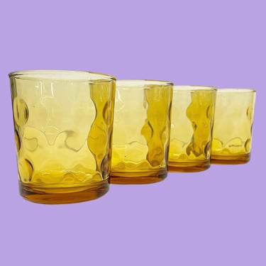 Vintage Whiskey Glass Set Retro 1960s Hazel Atlas + El Dorado Amber + Low Ball + Mid Century Modern + Set of 4 + Home and Bar Decor 