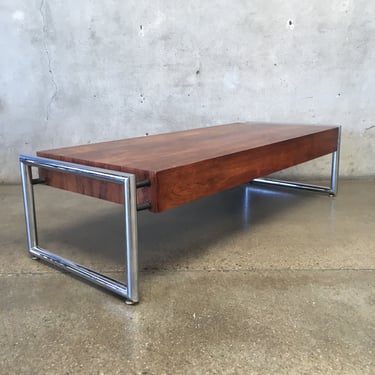 Mid Centuty Chrome &amp; Wood Veneer Coffee Table