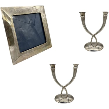 Late 20th Century Villa Sterling Silver Candle & Picture Frame Set- 3 Pieces 