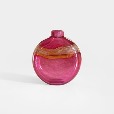 Pink Circular Flat Handblown Art Glass Bud Vase By Randi Solin Artist Signed 