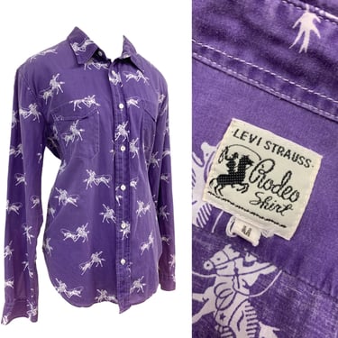 Vtg Vintage 1950s 50s 1960s 60s Levi Strauss Original Rodeo Bull Print Shirt 