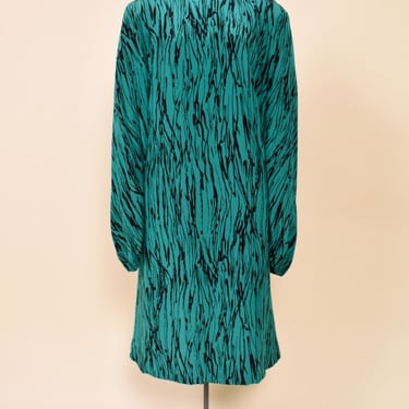 Designer Teal and Black Silk Midi Dress by Pauline Trigere, L