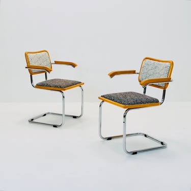 Set of 2 Mid century B32 Cesca armchair by Marcel Breuer upholstered, bauhaus design for Bene Italy 1980s 