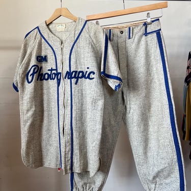 Vintage 1950s Wool Zip Up Baseball Jersey and Pants Set, GM Photographic, Sports, G 