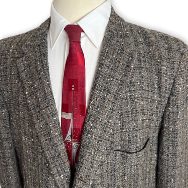 Vintage 1950s ATOMIC FLECK Wool Rockabilly Blazer ~ 44 to 46 R ~ sport coat / jacket ~ Donegal Tweed ~ Elvis ~ VLV ~ 