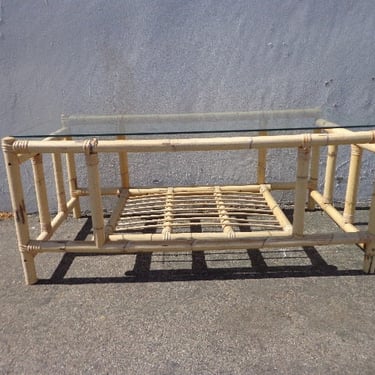 Hollywood Regency Brass Tray Cocktail Table with Faux Bamboo Legs