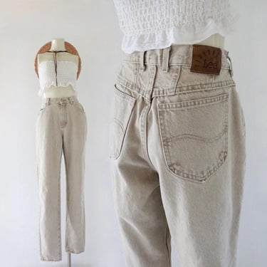 bleached beige usa jeans - 28.5 - vintage 90s 1990s womens lee riveted brown casual denim jean pants 