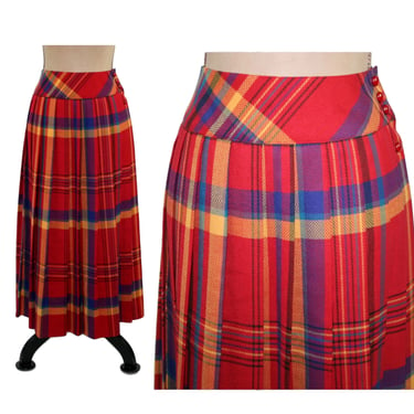 80s Plaid Pleated Maxi Skirt Small - High Waist Long Skirt - Wool Blend Fall Winter - 1980s Clothes Women, Vintage Clothing from Pant-Her 