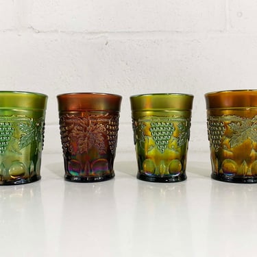 Vintage Amethyst Carnival Glass Tumblers Northwood Glass Iridescent Thumbprint Glassware Rainbow Set of 4 Drinking Glasses 1940s 40s 