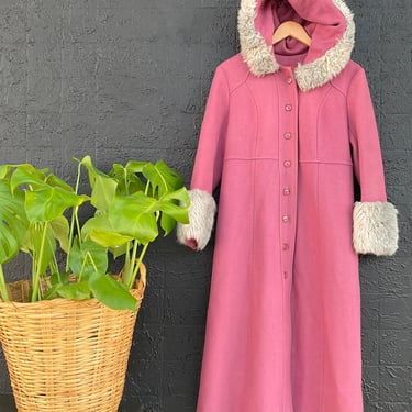 Faux Fur Collar 1970s Mauve Coat