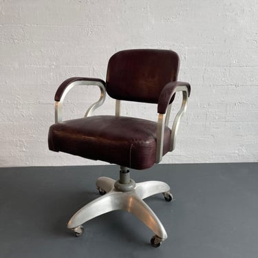 Industrial MId-Century Aluminum Leather Office Desk Chair By GoodForm