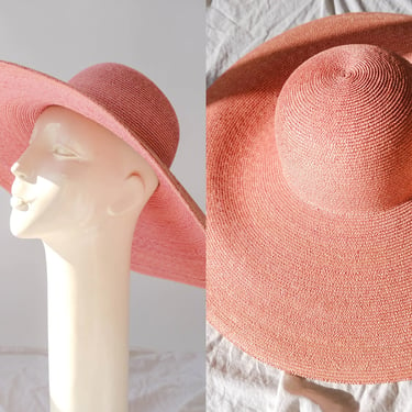 Vintage 90s NEIMAN MARCUS Dust Pink Straw Wide Brim Floppy Sun Hat | Made in Italy | Beach, Pool, Summer | 1990s Designer Bohemian Sun Hat 