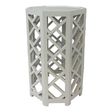 Modern White Wood Octagonal Fretwork Side Table