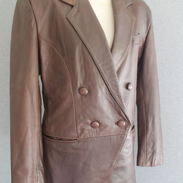 Circa 1980s  - Chocolate Brown - Leather Blazer - by Paul et Duffier - Marked size M 