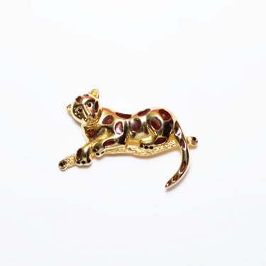 Vintage Leopard Brooch with Brown Enamel Spots 