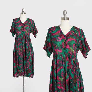 Vintage 90s Indian cotton abstract floral midi dress 