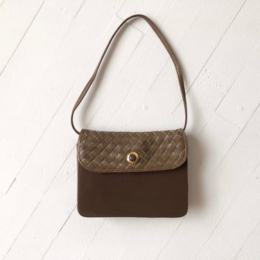 1970s Italian Brown Woven Leather + Plexiglass Bag 