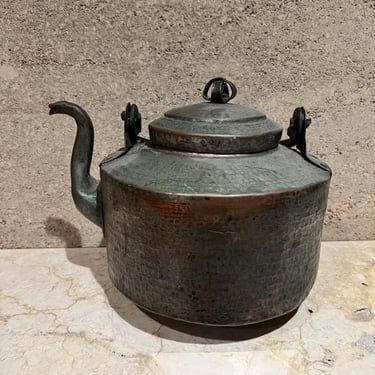 Antique Farmhouse Hammered Copper Tea Kettle 