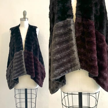 vintage patchwork faux fur vest with pockets 