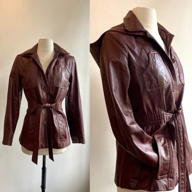 Vintage 70s 80s Boho LEATHER Jacket Coat / Detachable HOOD + Attached BELT / Nordstrom Point of View 